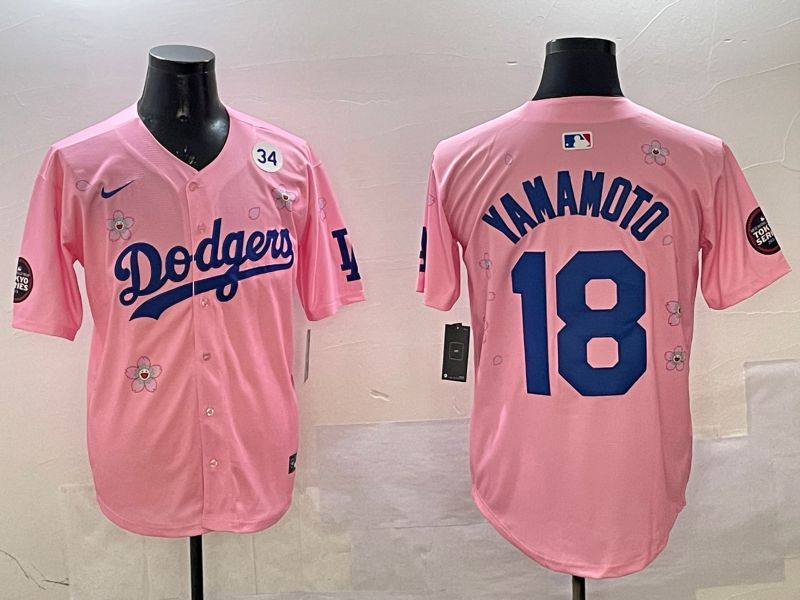 Men Los Angeles Dodgers 18 Yamamoto Pink Sakura Edition 2025 Nike MLB Jersey style 4
